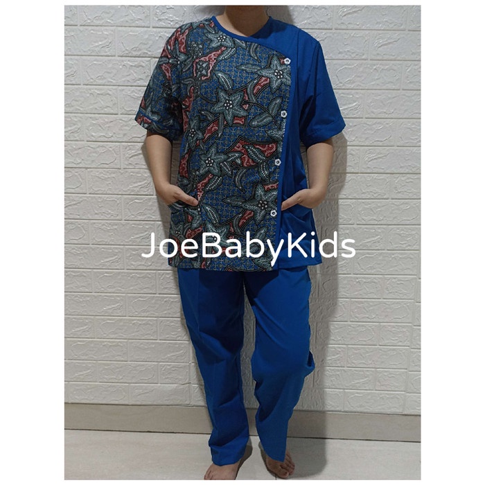 baju suster Carry KIMONO BATIK / Baju Setelan Seragam Suster / Seragam baby sitter - Biru, S(W0C8) B