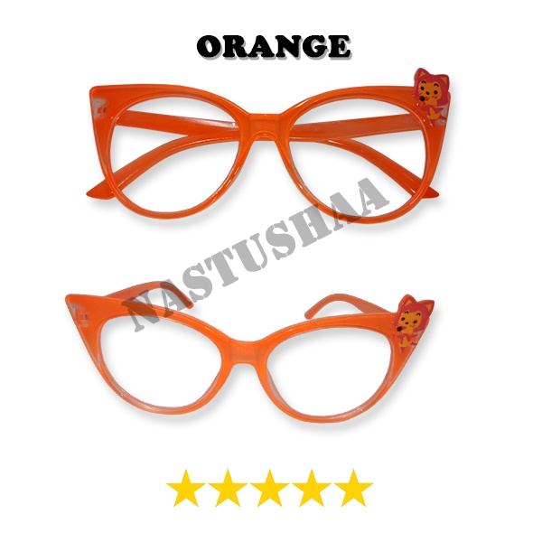 Kacamata Gaya Anak Lensa Normal Transparan New Design Cat Eye Variasi Kartun Singa Style Fashion Unisex Kids FREECASE