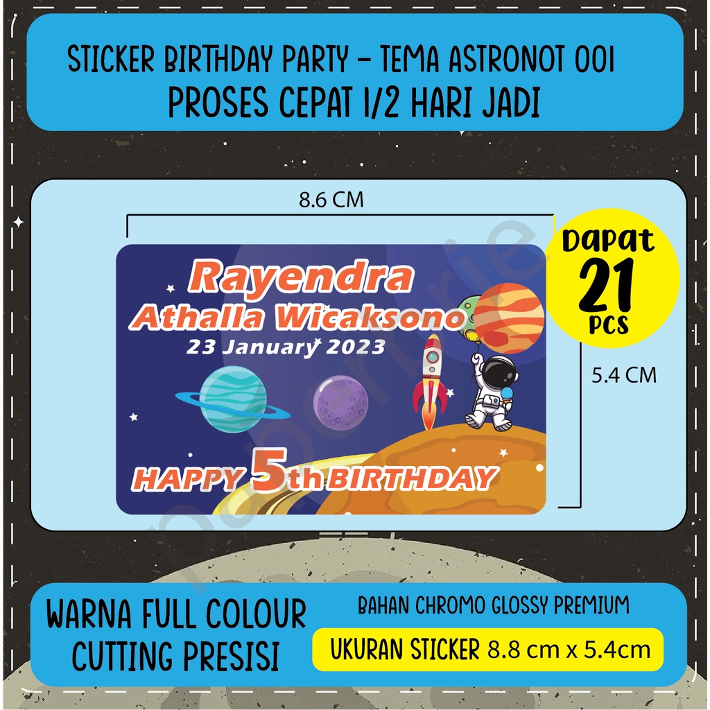 label stiker ASTRONOT 001 SIZE KARTU ATM Ulang Tahun Anak - sticker birthday party stiker hampers sticker hamper stiker bingkisan ultah