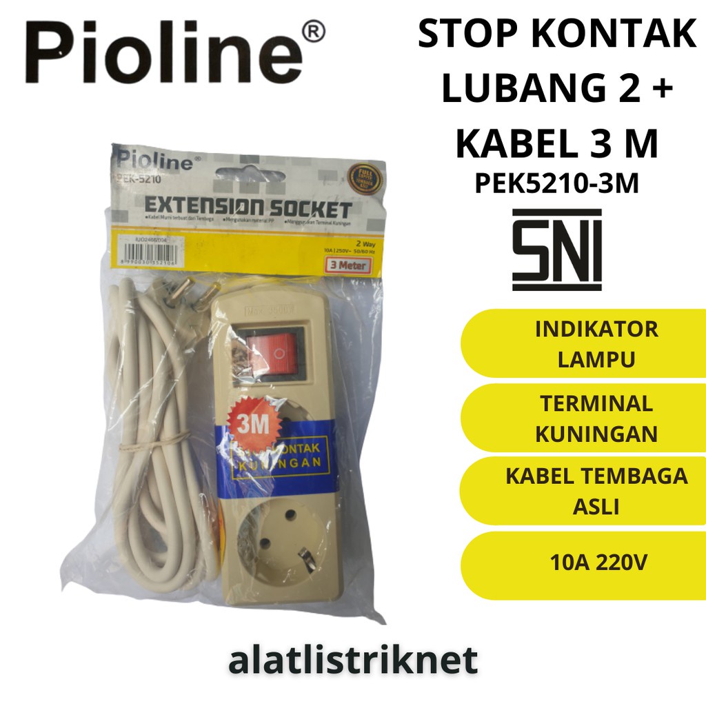 Sambungan Kabel Stop Kontak colokan terminal kuningan 3 meter 2 lubang 3 lubang /4 lubang / 5 lubang SNI