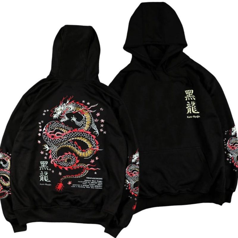 Hoodie/Sweater/Hoodie Memphis Origins Kuro Ryuzin Naga Merah Bahan Katun Premium