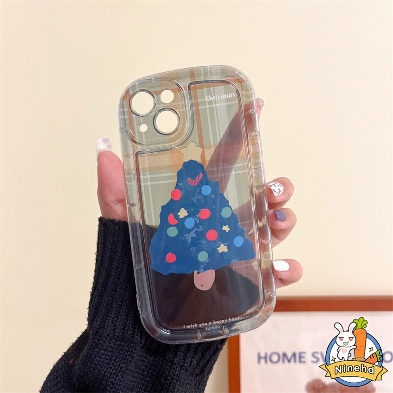 IPHONE Casing Kompatibel Untuk Iphone14 13 12 11 Pro Max X Xr Xs Max SE 8 7 6 6s Plus Ins Kotak-Kotak Hijau Tahun Baru Pohon Natal Phone Case Menebal Shockproof Soft Case Cover Pelindung