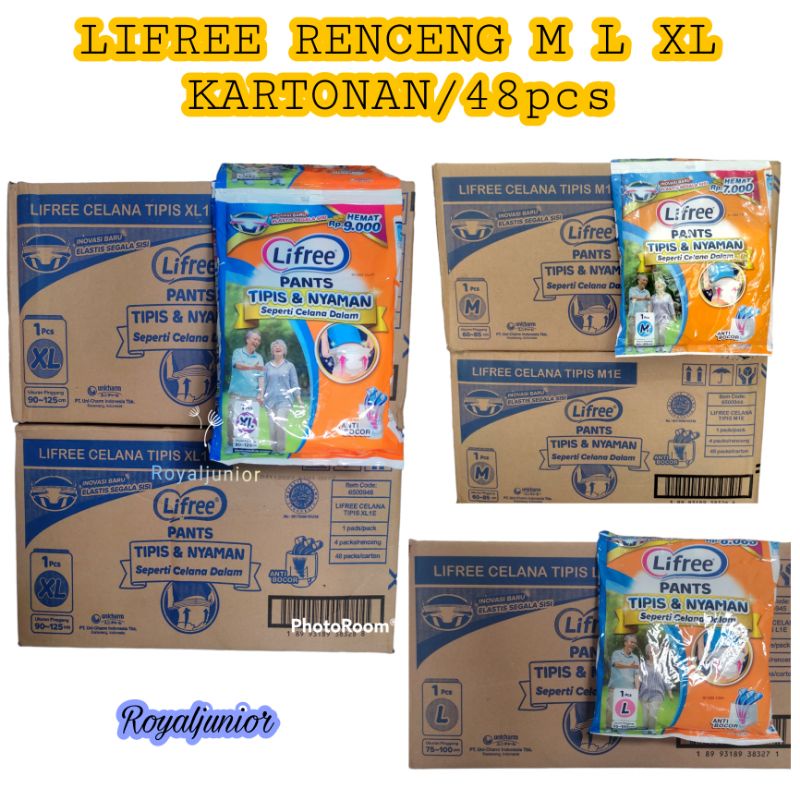 KARTON LIFREE POPOK CELANA DEWASA RENCENGAN 1 KARTON/DUS isi 48 pcs Ukuran M L XL XXL