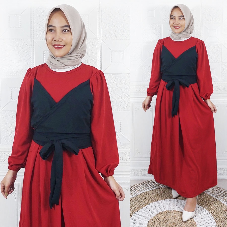 DRESS LESTY MAXI VIRAL CANTIK WANITA LESTI WARNA TWO TONE GL FASHION