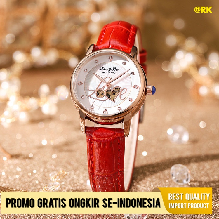 Jam Tangan Dewasa Longbo Mekanik Wanita Berjaga-jaga Watch  Mekanis Berongga Golden Gerakan Fashion 