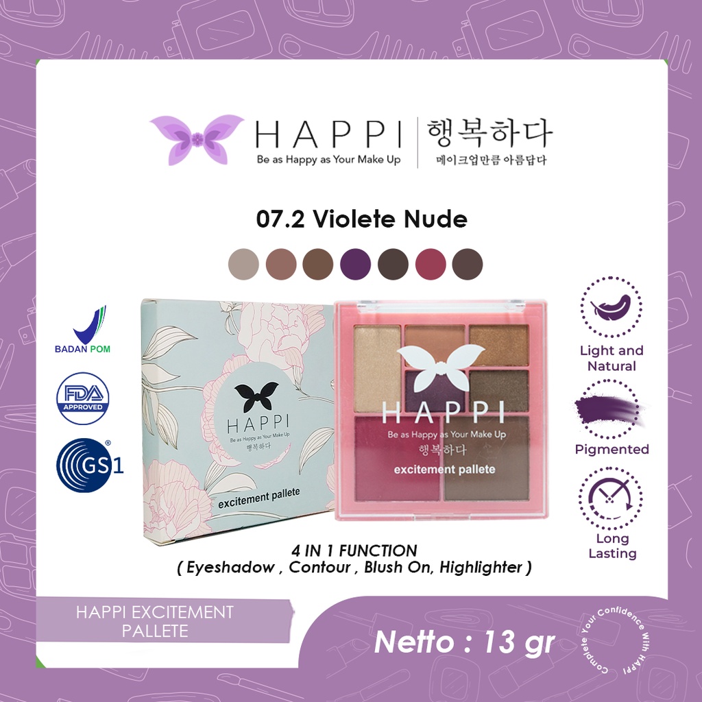 PALLETE MAKEUP HAPPI, HAPPI COSMETICS EXCITEMENT PALLET, 4 IN 1 PALLETE