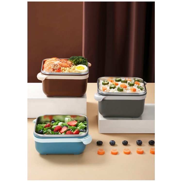 Tempat kotak makan mangkuk mie instan mangkuk mie baja tahan karat persegi ada 5 warna ukuran 1000-1400ml