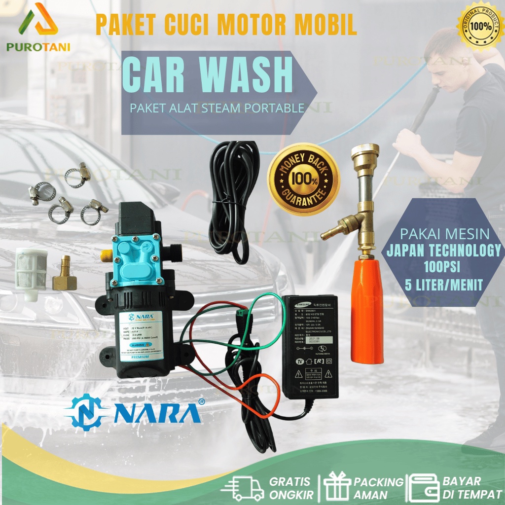 Paket Cuci motor mini steam Pompa dc 12 v selang not included