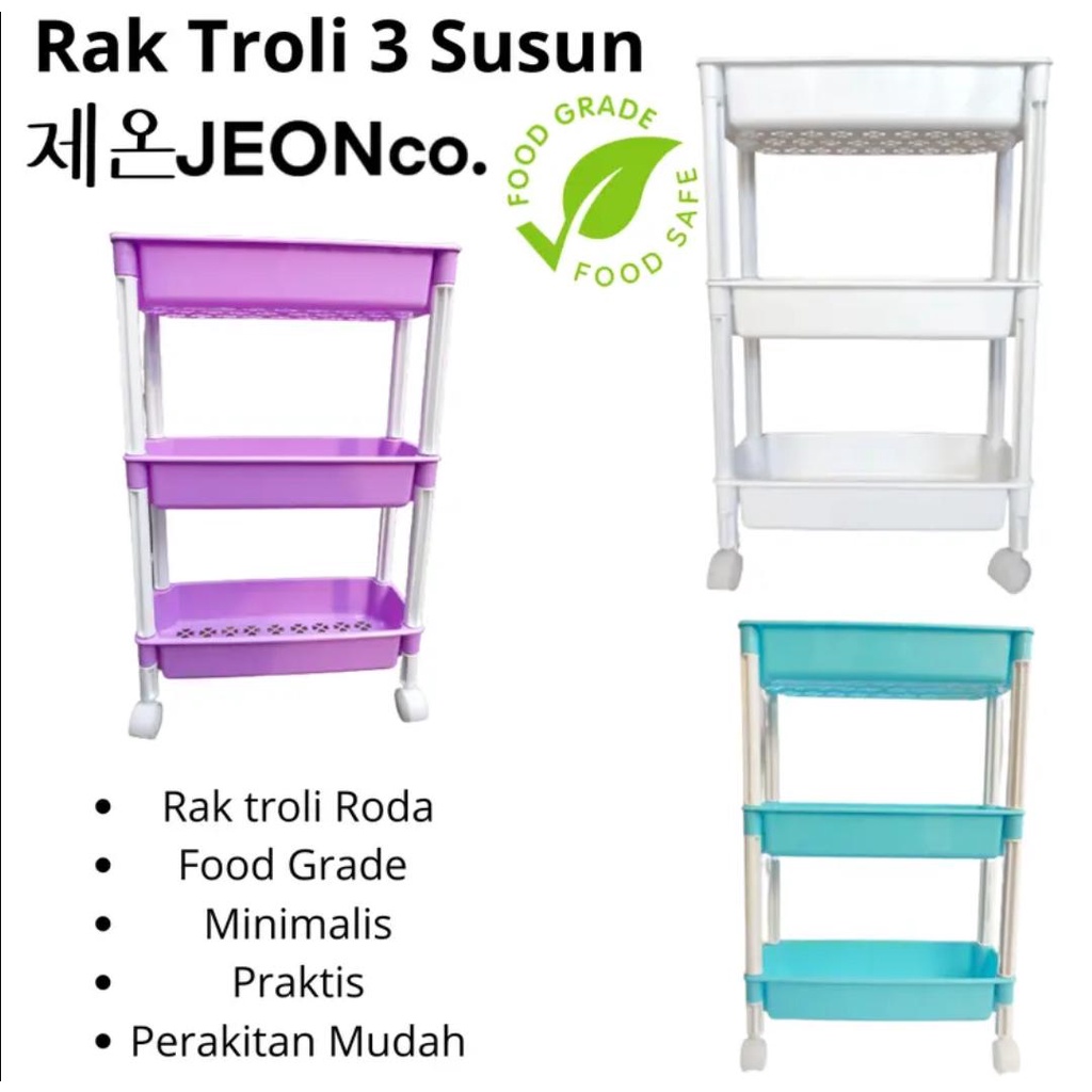 Rak Trolly 3 Susun Jeon Rak Roda Susun 3 Rak Plastik Plus Roda Rak Dapur Rak Kosmetik