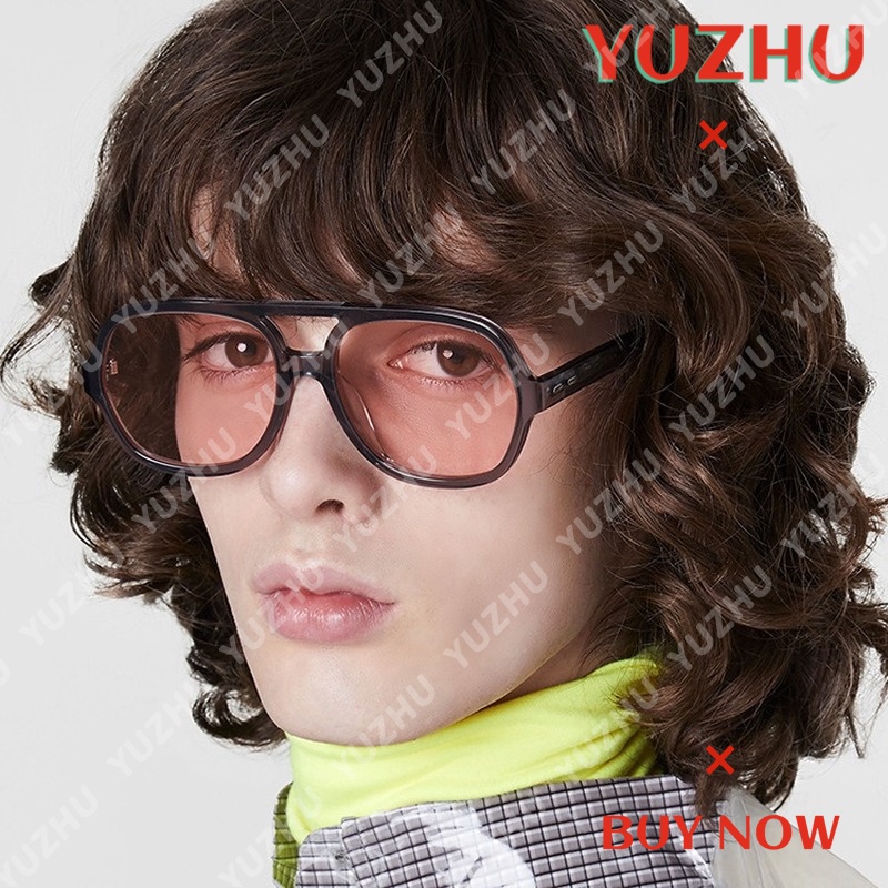 (YUZHU) Mode Baru Double Beam Aviator Kacamata Wanita Vintage Fashion Transparan Bingkai Persegi Anti Cahaya Biru Kacamata Pria