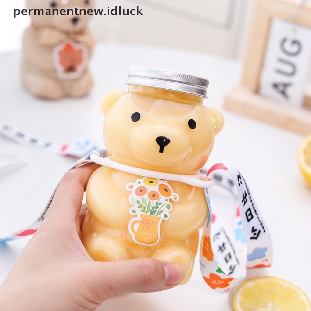 [luckypermanentnew] Botol Minum Sekali Pakai Juice Bear Gelas Plastik Beruang Lucu Juice Drink Milk Tea Drink Storage Bottles With Lid Sealed Bottle [ID]