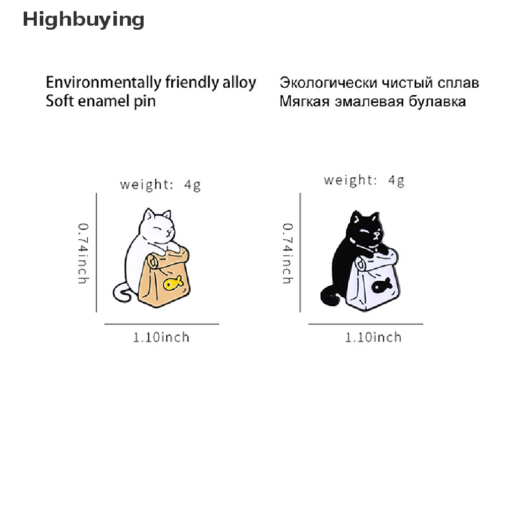 Hbid Pakan Sendiri Enamel Pin Lucu Hitam Putih Kucing Ikan Kering Tas Bros Kerah Badge Glory