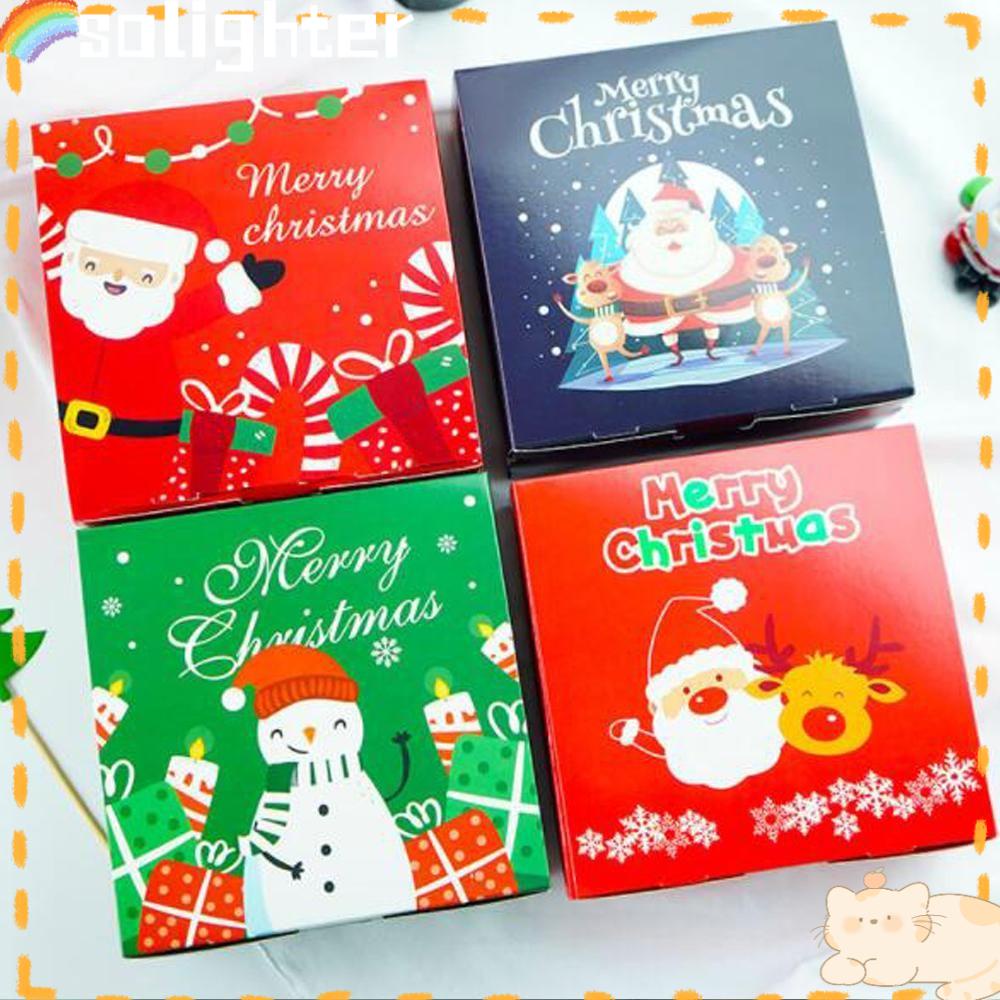 Solighter1/3/5pcs Kotak Hadiah Natal Untuk Teman Cookie Box Rusa Merry Christmas