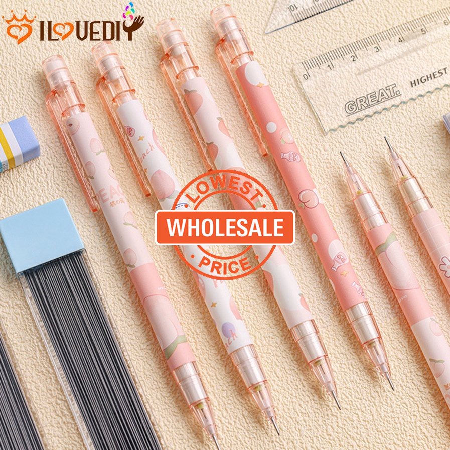 [Harga Grosir] Pulpen Kantor Sekolah Gaya Acak Perlengkapan Kawaii Stationery Pensil Siswa Otomatis Peach Lucu 0.5mm Pensil Otomatis Tergantikan