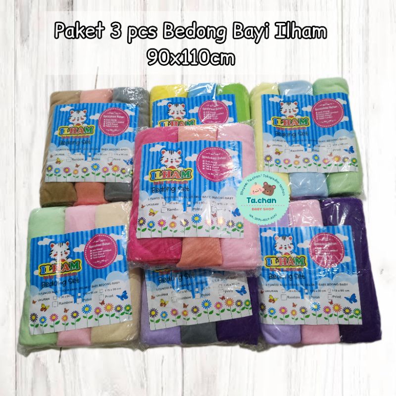 3pcs Bedong Bayi aneka warna uk 90x110cm adem lembut