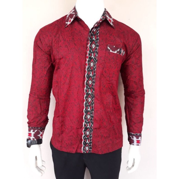 BKD2 Atasan pria wanita | ukuran M-10XL SUPER JUMBO| Atasan kancing wanita motif MEGA MERAH | fashion kantor hari raya | Atasan batik couple merah marun |original pekalongan