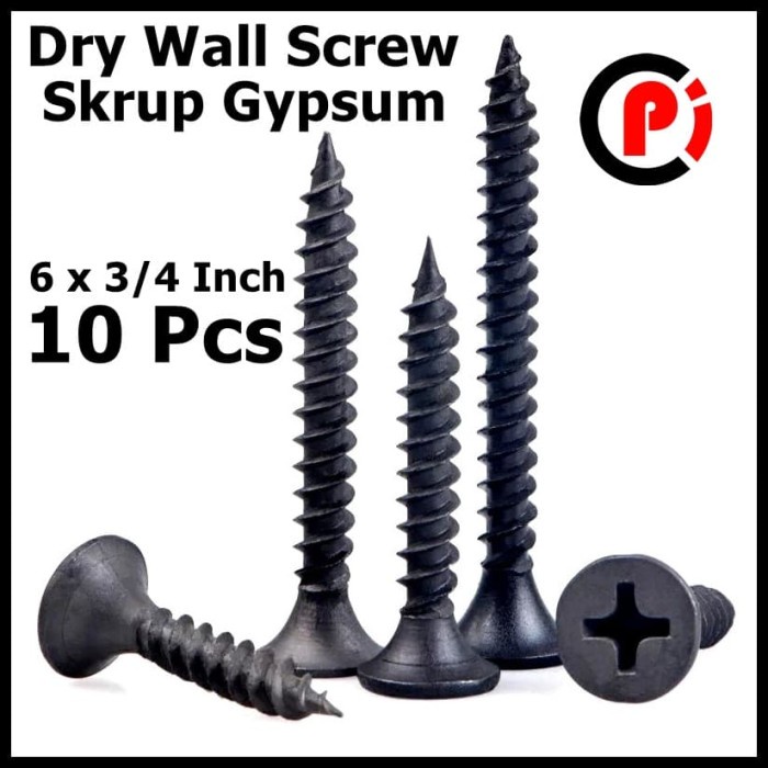 Per 10Pcs Skrup Gypsum Sry Wall Screw Ukuran 6 x 3/4 Inch 10 Pcs