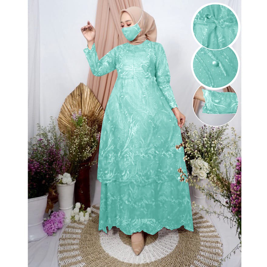 PROMO GAMIS FARDAH TERMURAH TILE MUTIARA FREE MASKER/DRESS PESTA BRUKAT MUTIARA GOOD QUALITY