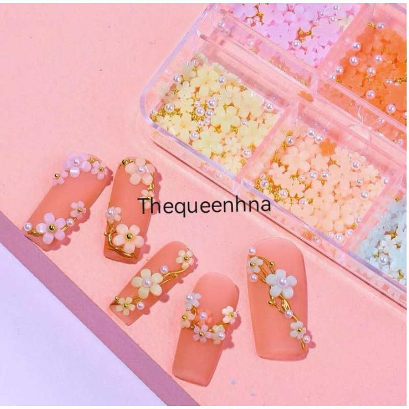 A02 1 Set 6 Sekat Berubah Warna Dengan Sinar UV Lamp Changing Color Ornamen Dekorasi Bunga Hiasan Kuku Bahan Resin Nail Art Decoration Nail Art Resin Flower