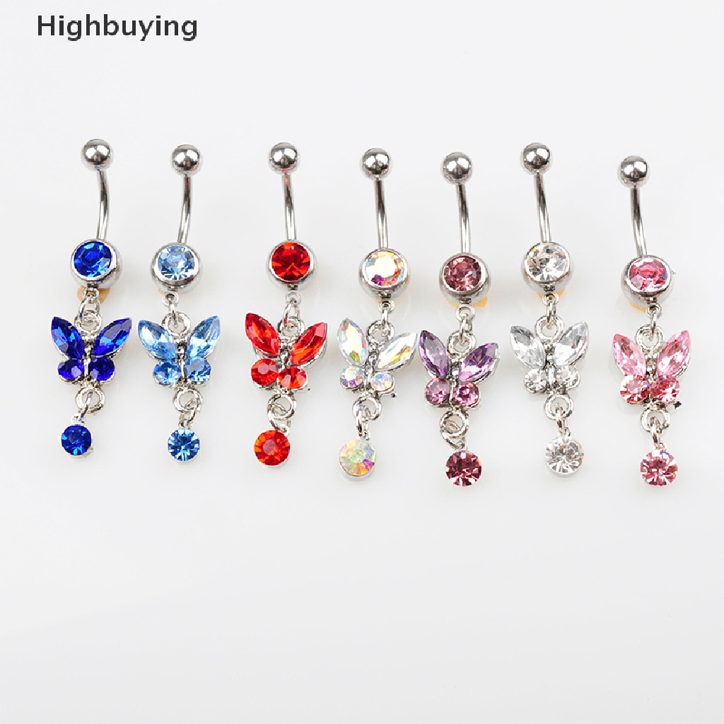 Hbid Surgical Steel Belly Button Ring Navel Nombril Belly Ring Butterfly Flower Kristal Cincin Pusar Fashion Body Belly Bar Body Belly Jewelry Glory