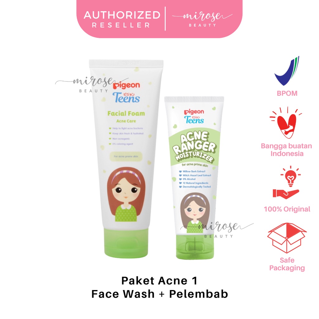 [ISI 2] PIGEON TEENS Paket Acne 1 : Acne Care Wash 100ml + Acne Ranger Moisturizer 20ml / 50ml | Paket Jerawat Remaja Isi 2