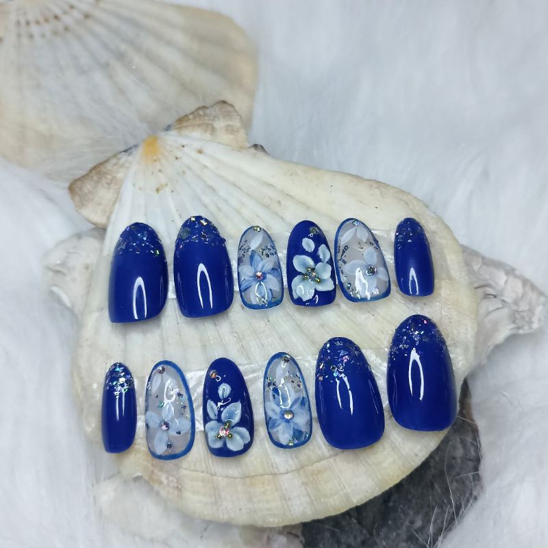 NAILART WEDDING, KUKU PALSU PENGANTIN WARNA BIRU