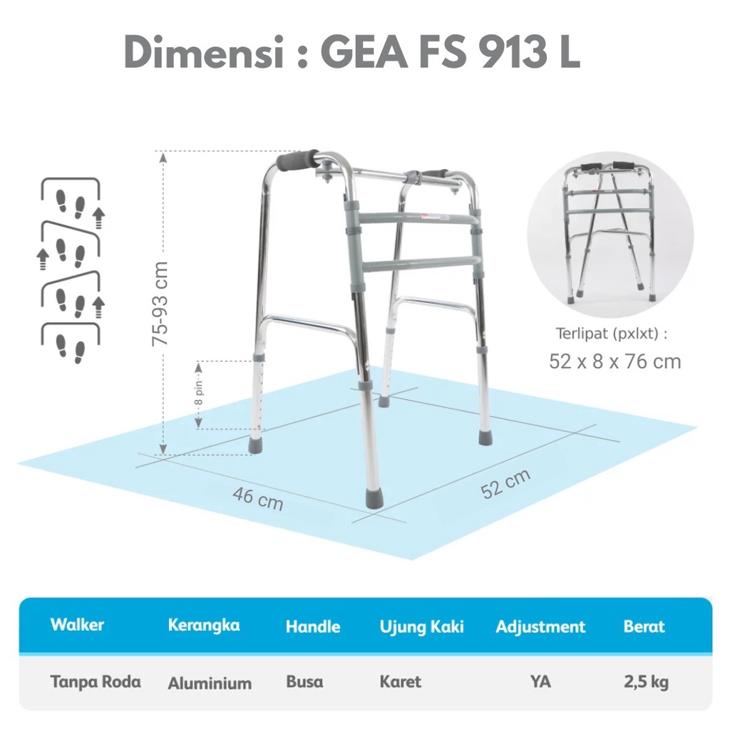 Alat Bantu Jalan TONGKAT WALKER 2in1 Geser / Angkat Aluminium FS 913 L