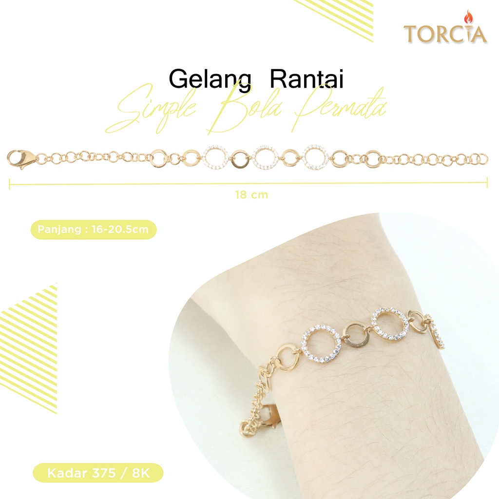 Gelang Rantai Emas Asli Simple Bola Permata Kadar 375 Torcia