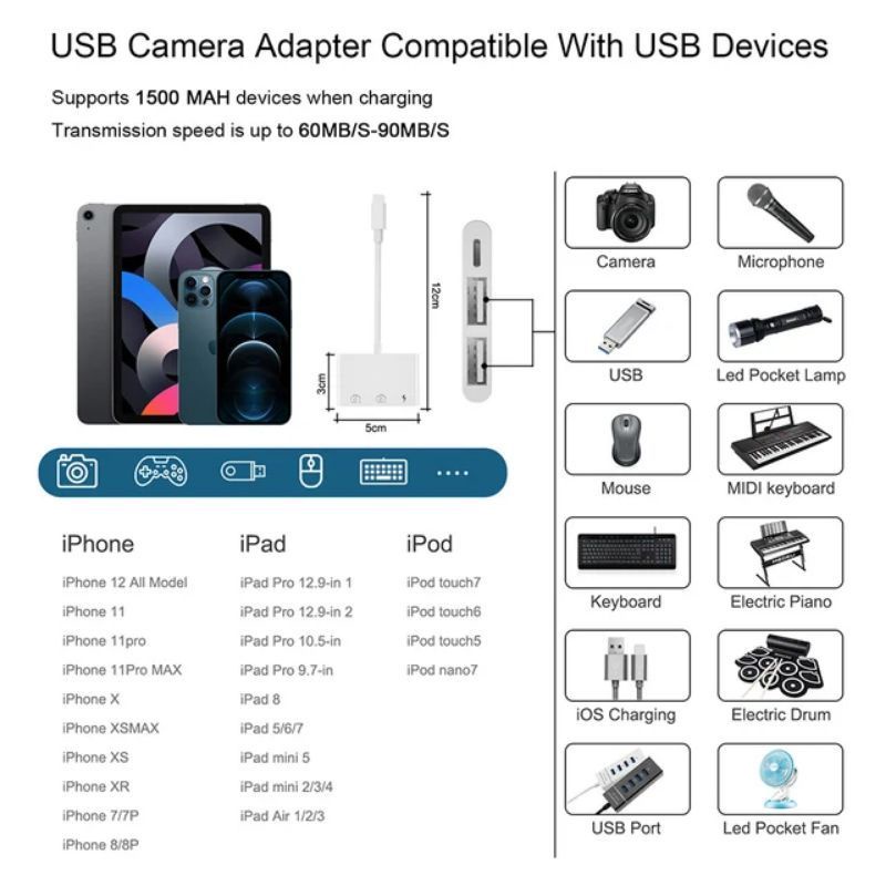 LIGHTNING USB OTG CONNECTOR ADAPTER USB 3 camera