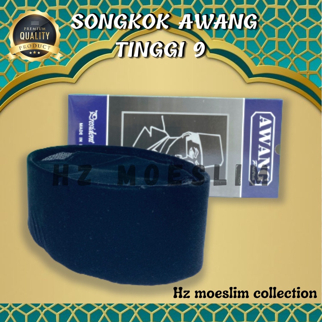 Songkok Hitam Awang Tinggi 9 CM Kopiah Hitam Nasional AC Polos Awang Peci Hitam AC