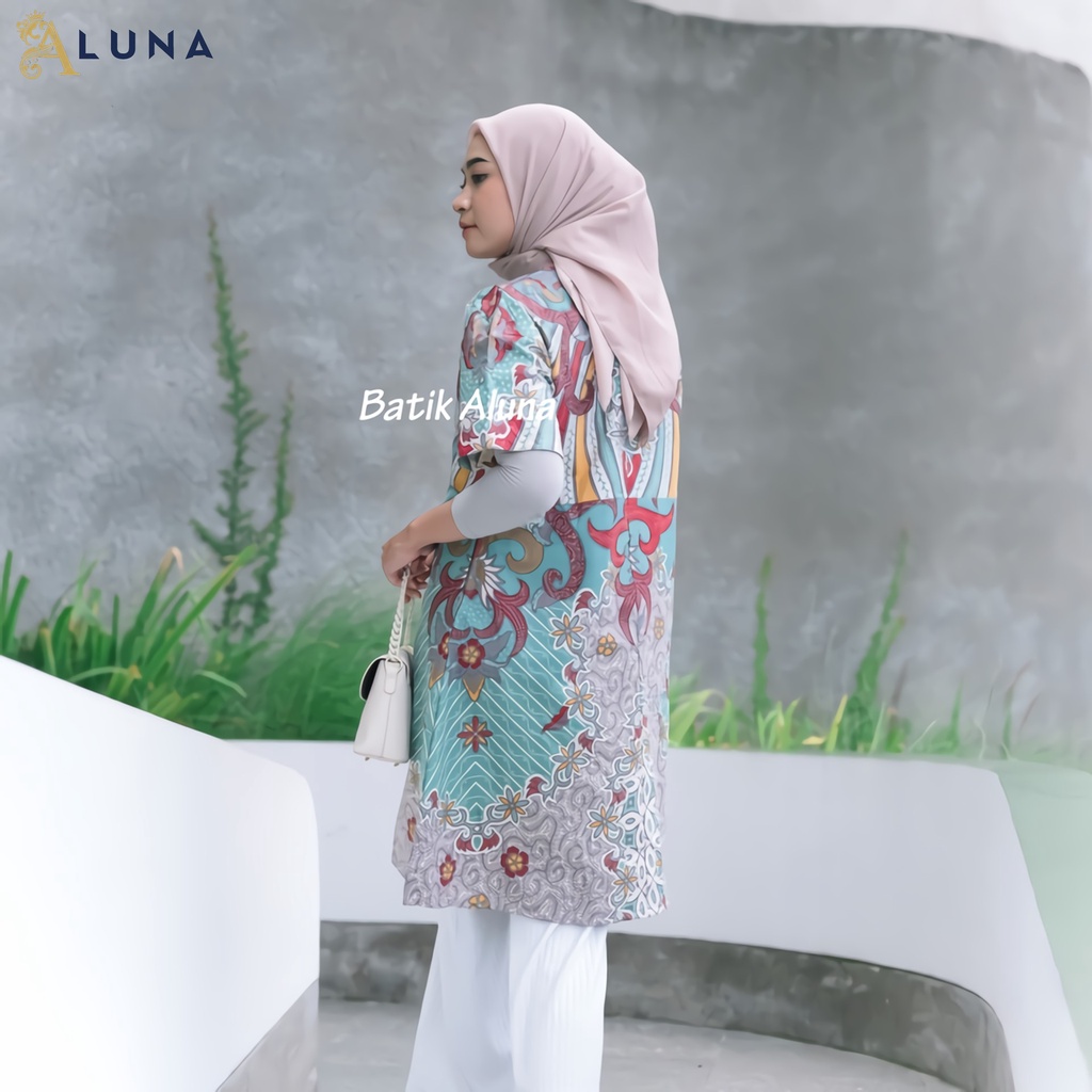 Batik Tunik Wanita Tunik Lengan Panjang Katun Lapis Trikot Premium Modern Original Kancing Belakang Resleting Batik Kerja Kantor Kondangan Size M L XL XXL 071