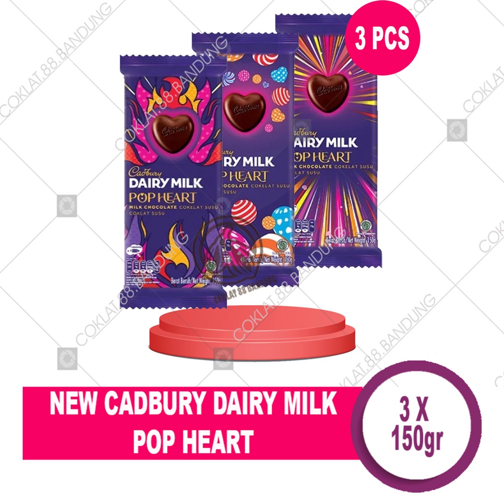 

CADBURY POP HEART 150GR ISI 3 PCS X 150 GR COKELAT, COKLAT CADBURY DAIRY MILK 150 GRAM UKURAN BESAR 3 BATANG MILK CHOCOLATE