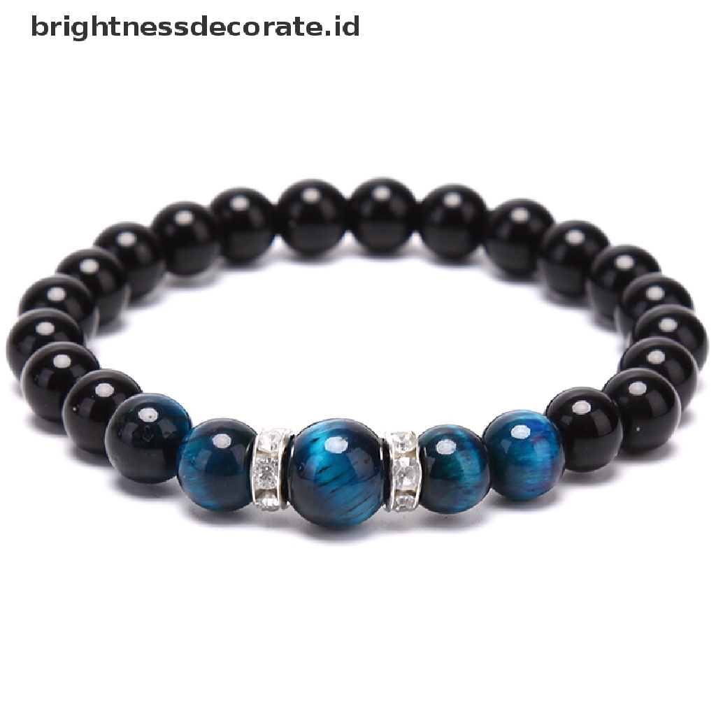 [Birth] Manik-manik Batu Alam Tiger Eyes Hitam Obsidian Pria Gelang Bangle Perhiasan Hadiah [ID]