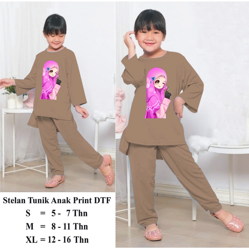 Hzl_outfit Setelan Tunik Hijab Flower Anak Perempuan/ Tunik Anak Setelan Celana Panjang