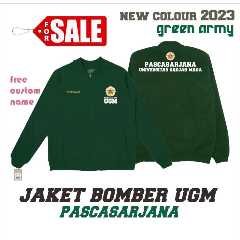 Jaket Pascasarjana UGM Bomber Green Army New Edition Free Custom Name