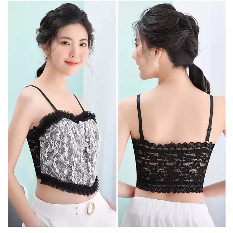 Lenata Floral Tank Top Lace Import - Atasan Lace Vintage Pearly Camisole J3