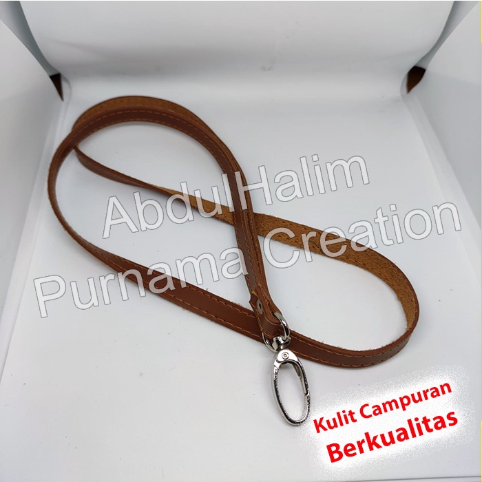 name tag id card holder &amp; lanyard set Kulit Coklat idcard 4 Slot