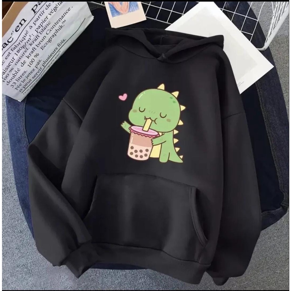 HOODIE WANITA OVERSIZE BOBA DINO / JUMPER WANITA PREMIUM SIZE XL FLEECE TEBAL HALUS TERBARU'