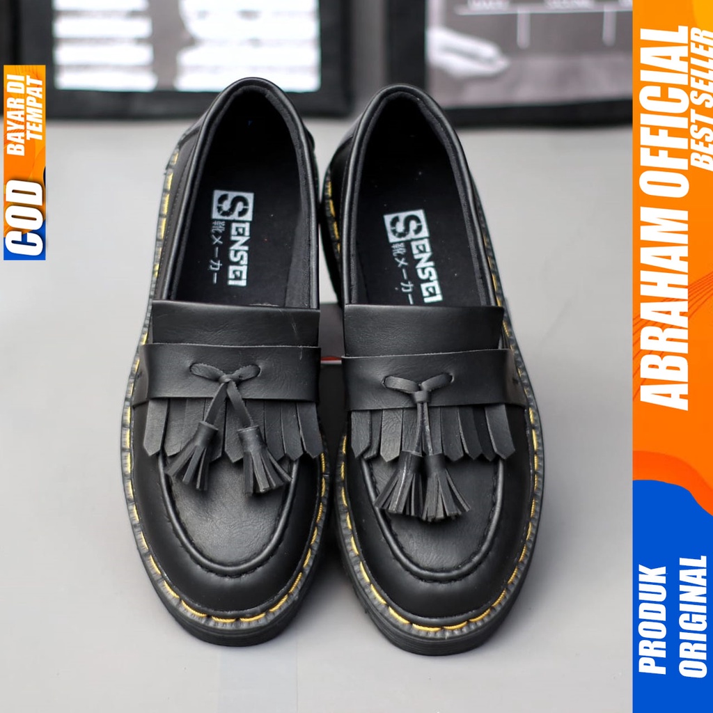 ABRAHAM Sepatu Loafers Formal Docmart Pantofel Hitam Pria