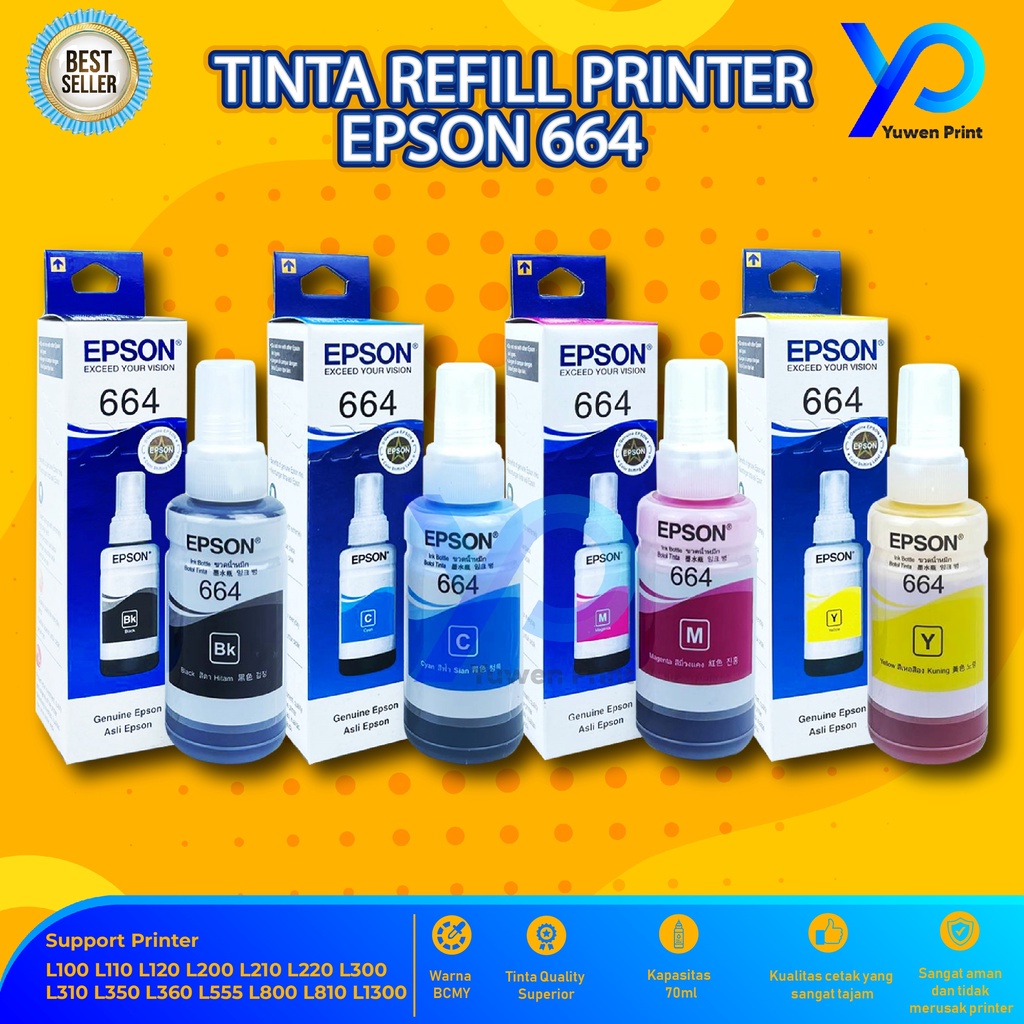 1 SET 4 PCS Tinta Epson 664 Premium For Printer L100 L110 L111 L120 L130 L132 L200 L210 L211 L220 L222 L300 L301 L310 L350 L351 L353 L355 L356 L358 L360 L655 L800 L805 L810 L850 L1300 L1800