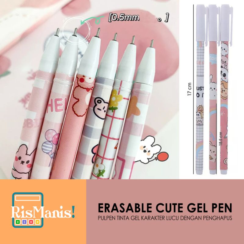 ERASABLE CUTE GEL PEN - 1 pcs Pulpen Gel Ajaib Bisa Dihapus Pena Aneka Karakter Lucu Bolpen Pilihan Warna Warni Stationary Alat Tulis Kantor Anak Sekolah Mahasiswa Kuliah