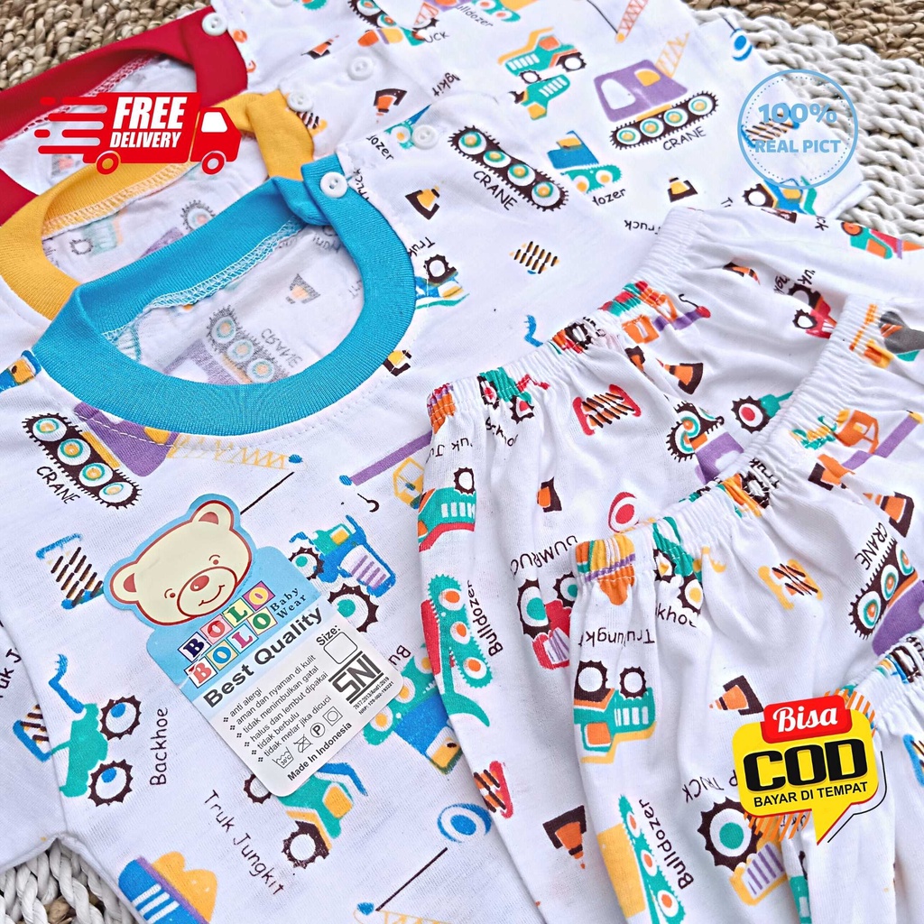 Setelan Baju Bayi Pendek 3 - 12 Bulan merk SNI BOLO - BOLO motif BIG EXCAVATOR BULLDOZER TRUCK