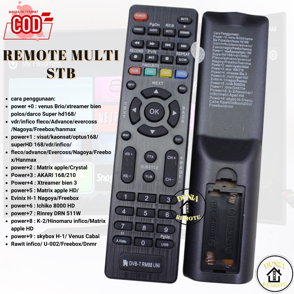 Remot Remote Dvb-T2 RM88-UNI Tanpa Dus Stb Set Top Multi Universal