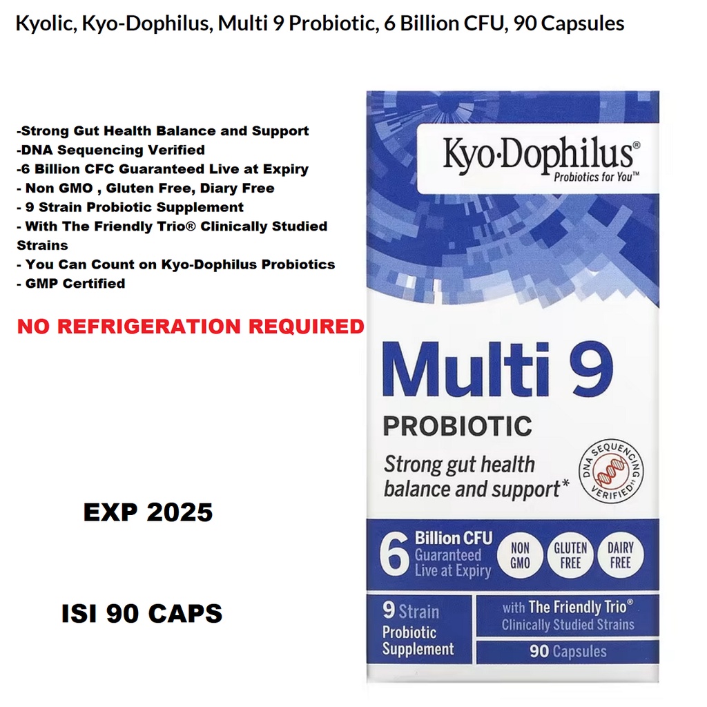 Kyolic Kyo Dophilus Multi 9 Probiotic 6 Billion CFU PROBIOTIK Premium 90 Caps Made in USA Kyo-dophilus