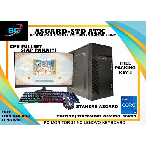 Pc Cpu gaming editing core i7 ram 16 gb ssd 512 gb  hdd 500 gb Vga 4gb Led 24 inc Full Set