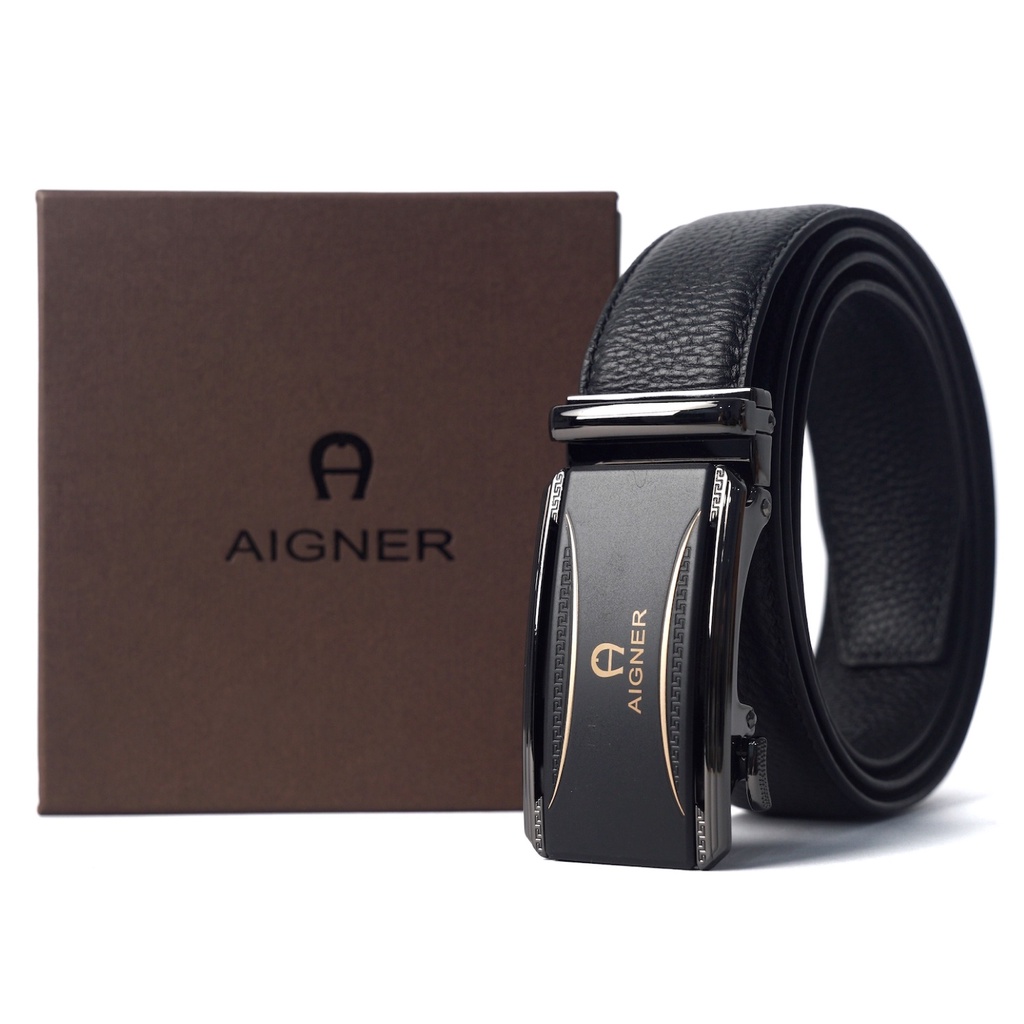 TOKOKOE - Gesper Ikat Pinggang Pria model Rel Ban Pinggang Otomatis Bahan Kulit Sapi Asli Premium - AIG 249-9 Black