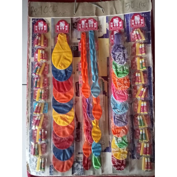 Mainan Balon Campur Renceng Siap Jual isi 50 pcs ecer 1000 Grosir