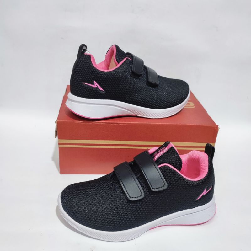 Sepatu Anak Perempuan Cewek Kecil Sekolah Kekinian Ando Annie Rebecca Saga Velcro Perekat Hitam Pink Size 29 - 32