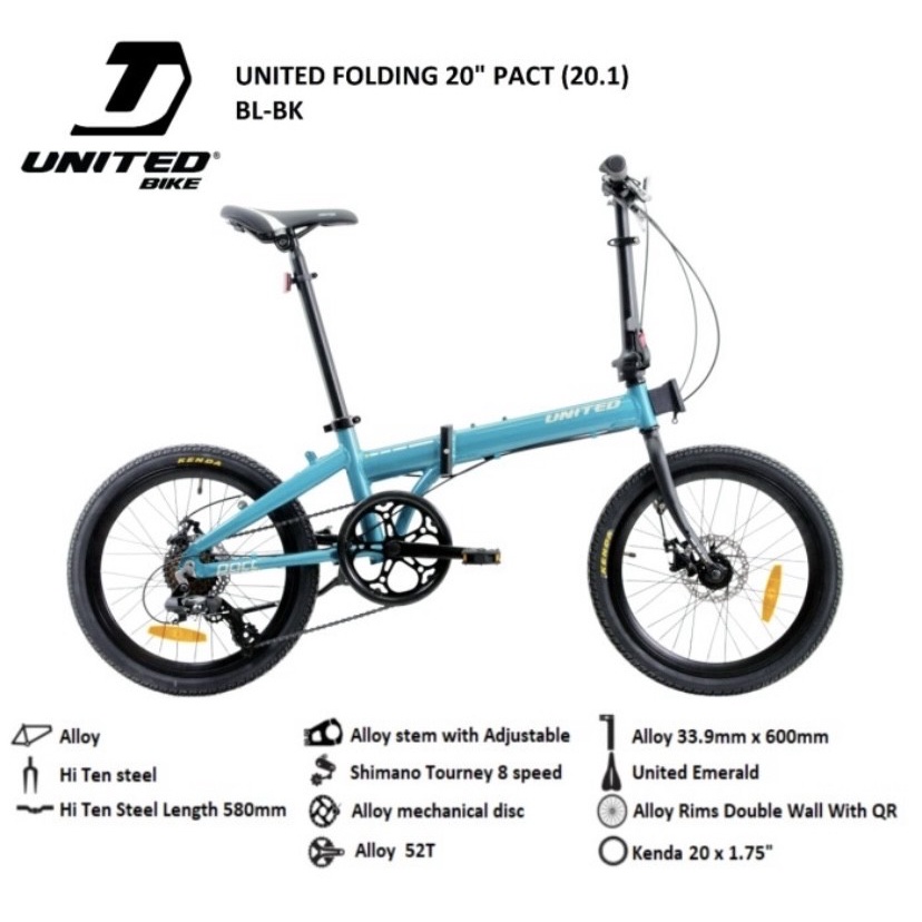 Sepeda Lipat 20 inch United pact Alloy 8 Speed Shimano Tourney