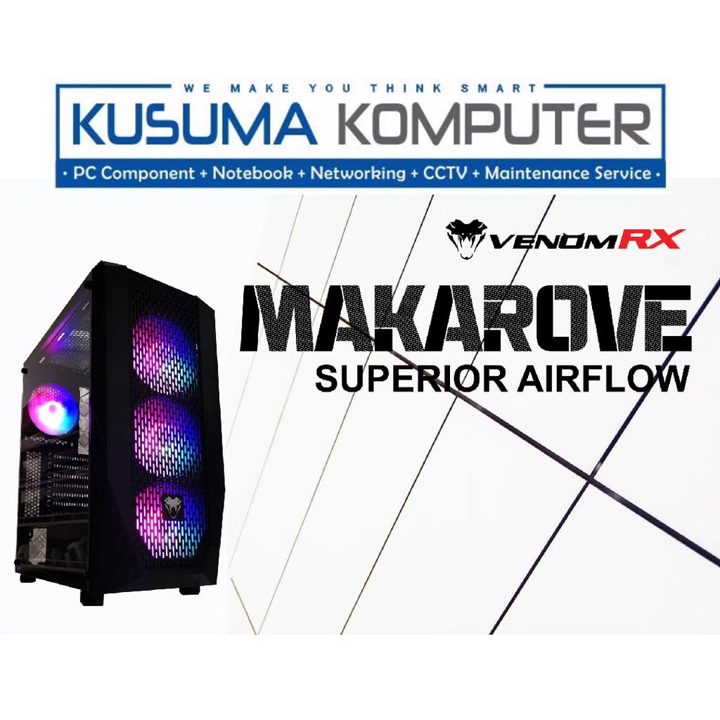 Venomrx Makarove + 4 Fan RGB Casing PC Gaming